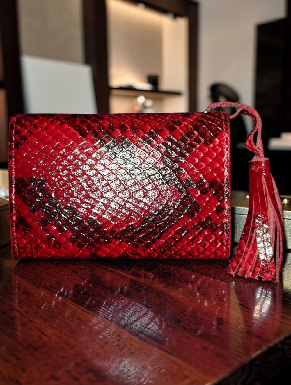 Arturo Calle Python-Embossed Leather Card Case - Picture 2 of 3